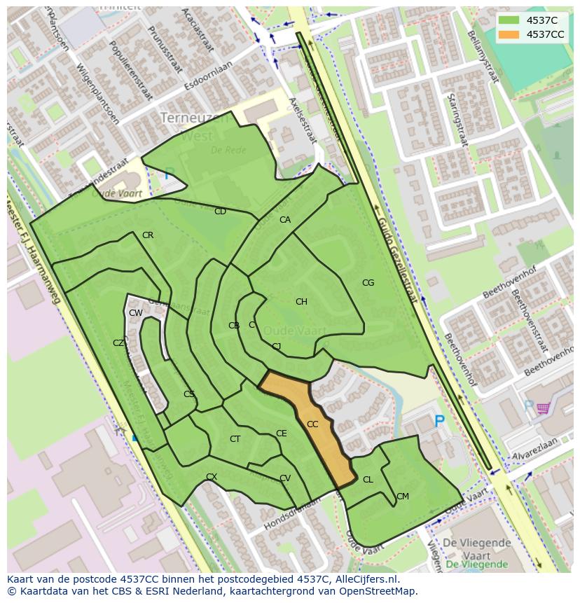 Afbeelding van het postcodegebied 4537 CC op de kaart.