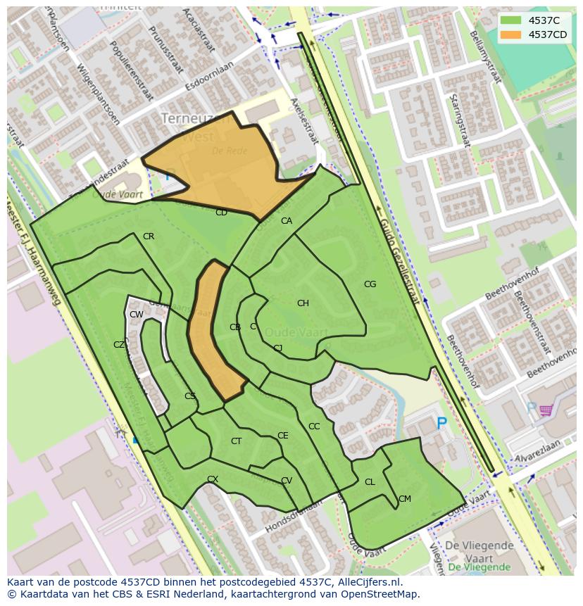 Afbeelding van het postcodegebied 4537 CD op de kaart.
