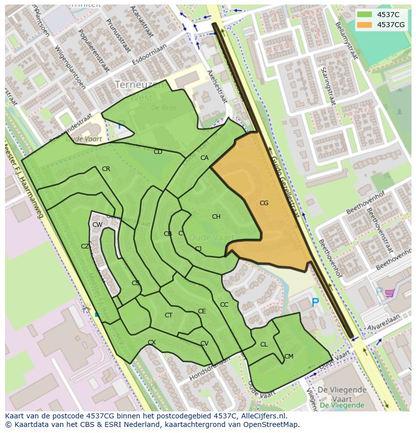 Afbeelding van het postcodegebied 4537 CG op de kaart.