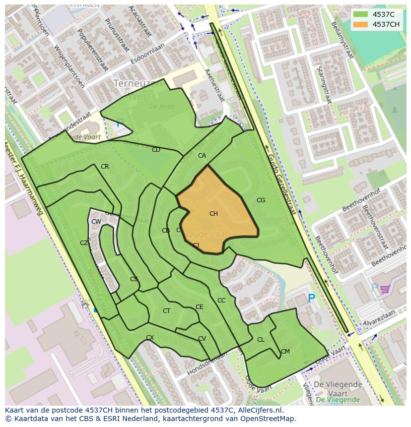 Afbeelding van het postcodegebied 4537 CH op de kaart.