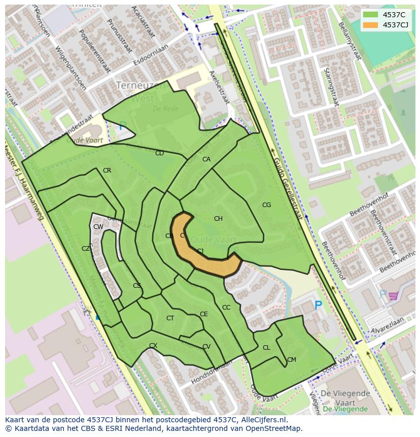 Afbeelding van het postcodegebied 4537 CJ op de kaart.