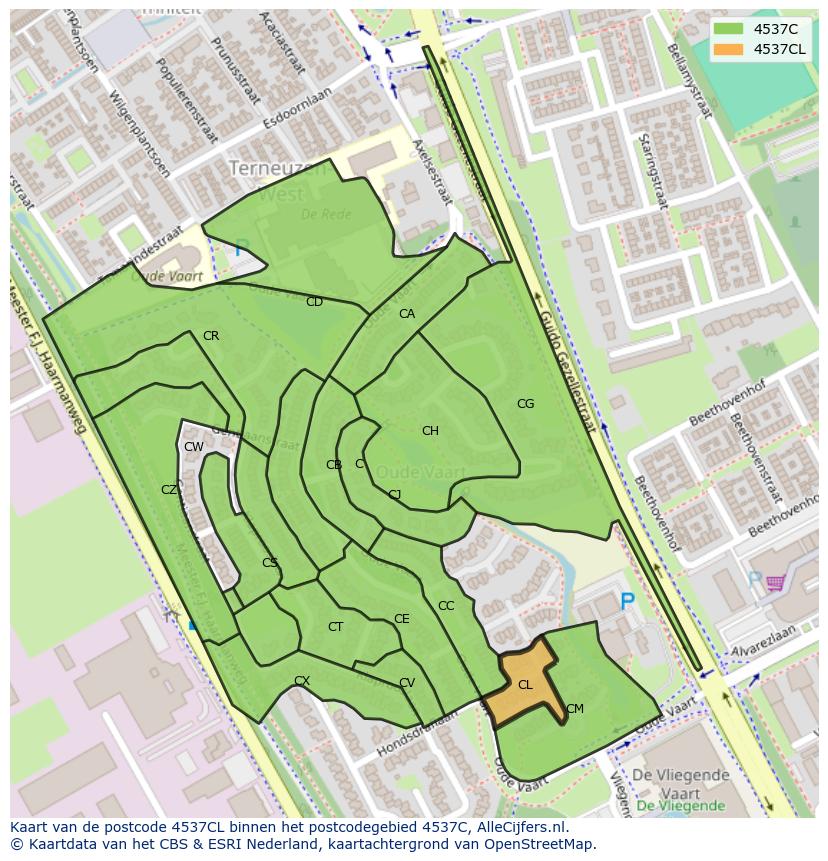 Afbeelding van het postcodegebied 4537 CL op de kaart.