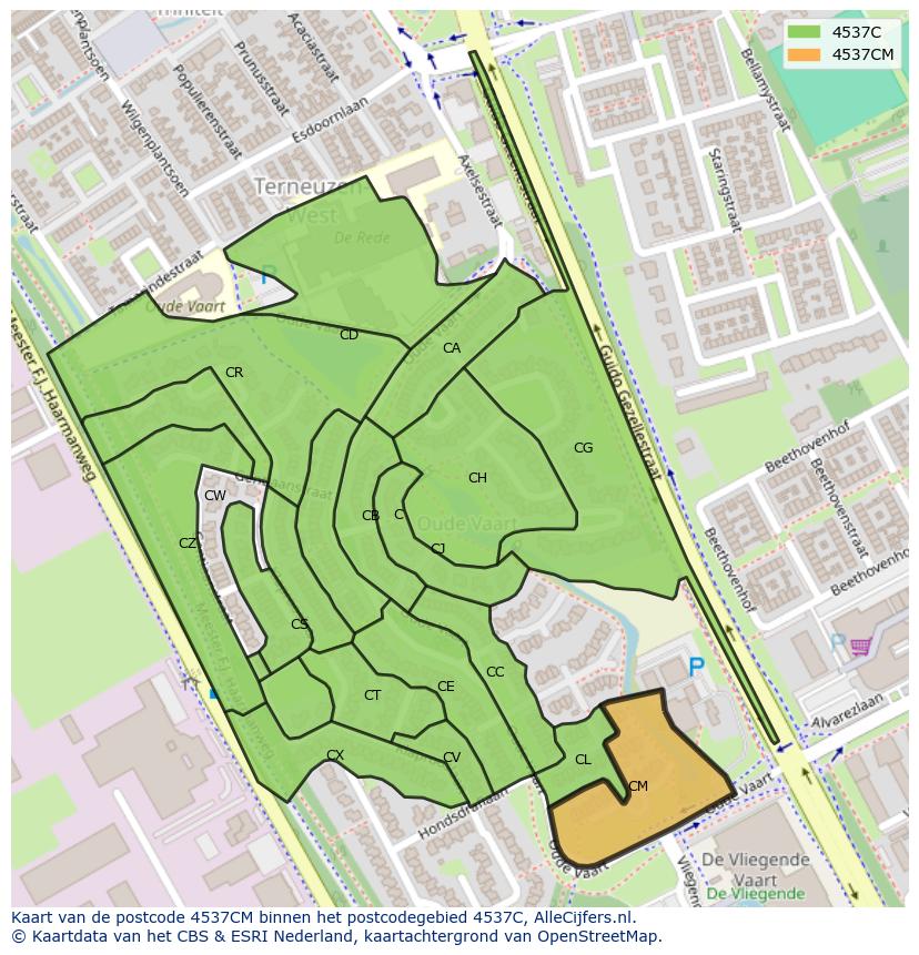Afbeelding van het postcodegebied 4537 CM op de kaart.