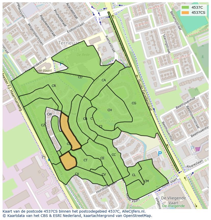 Afbeelding van het postcodegebied 4537 CS op de kaart.