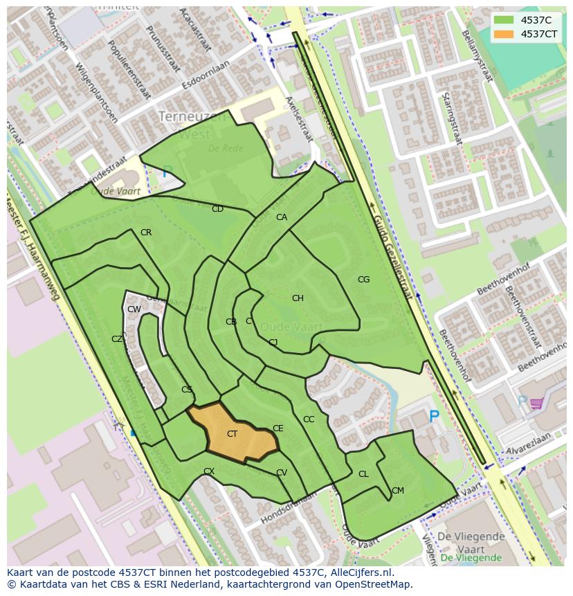 Afbeelding van het postcodegebied 4537 CT op de kaart.