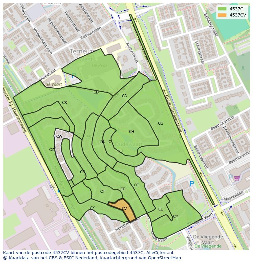 Afbeelding van het postcodegebied 4537 CV op de kaart.