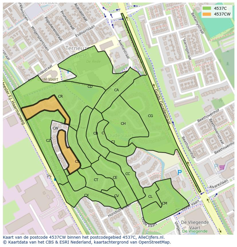 Afbeelding van het postcodegebied 4537 CW op de kaart.
