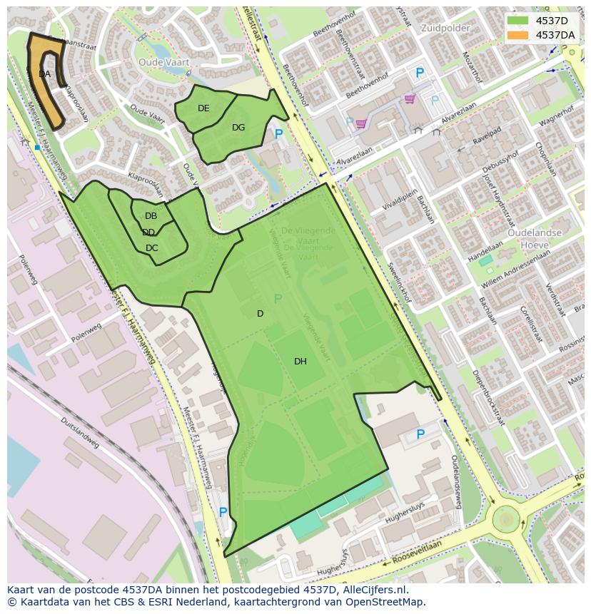 Afbeelding van het postcodegebied 4537 DA op de kaart.