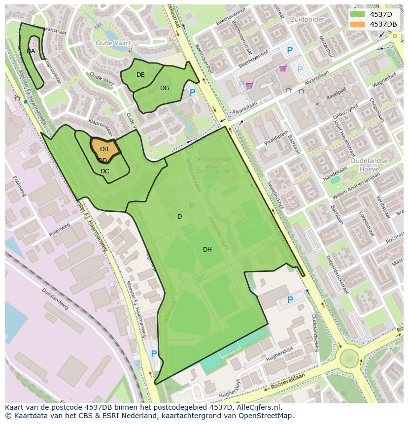 Afbeelding van het postcodegebied 4537 DB op de kaart.