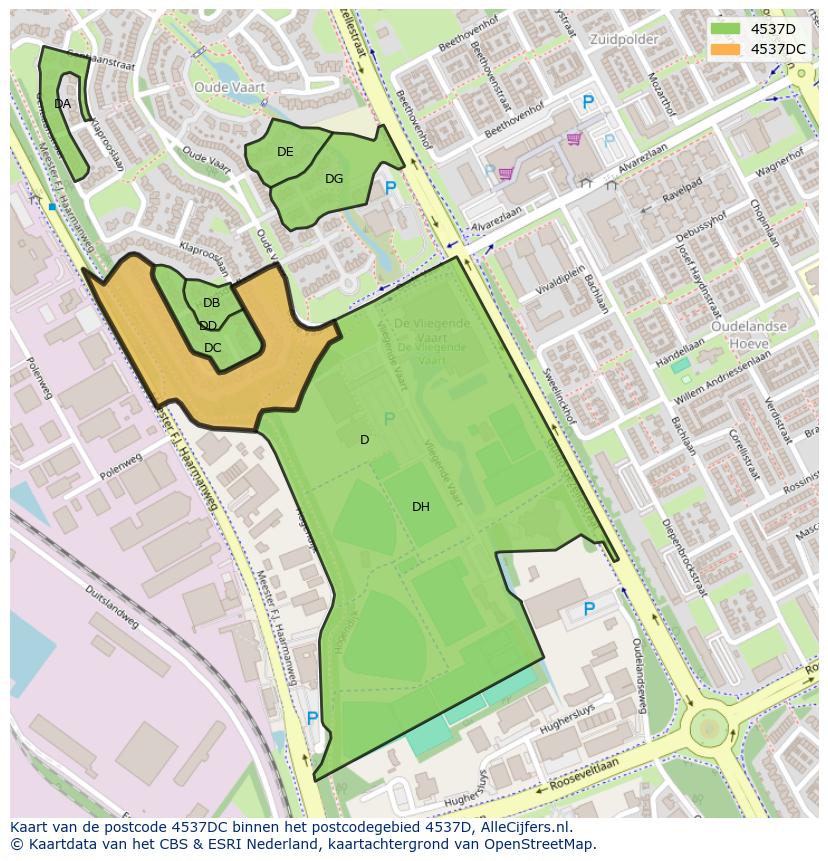 Afbeelding van het postcodegebied 4537 DC op de kaart.