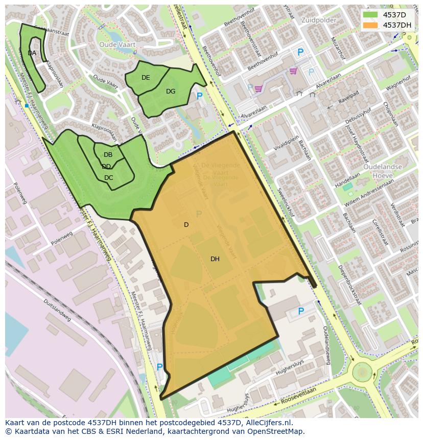 Afbeelding van het postcodegebied 4537 DH op de kaart.