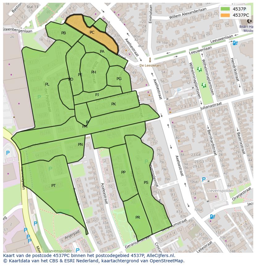 Afbeelding van het postcodegebied 4537 PC op de kaart.