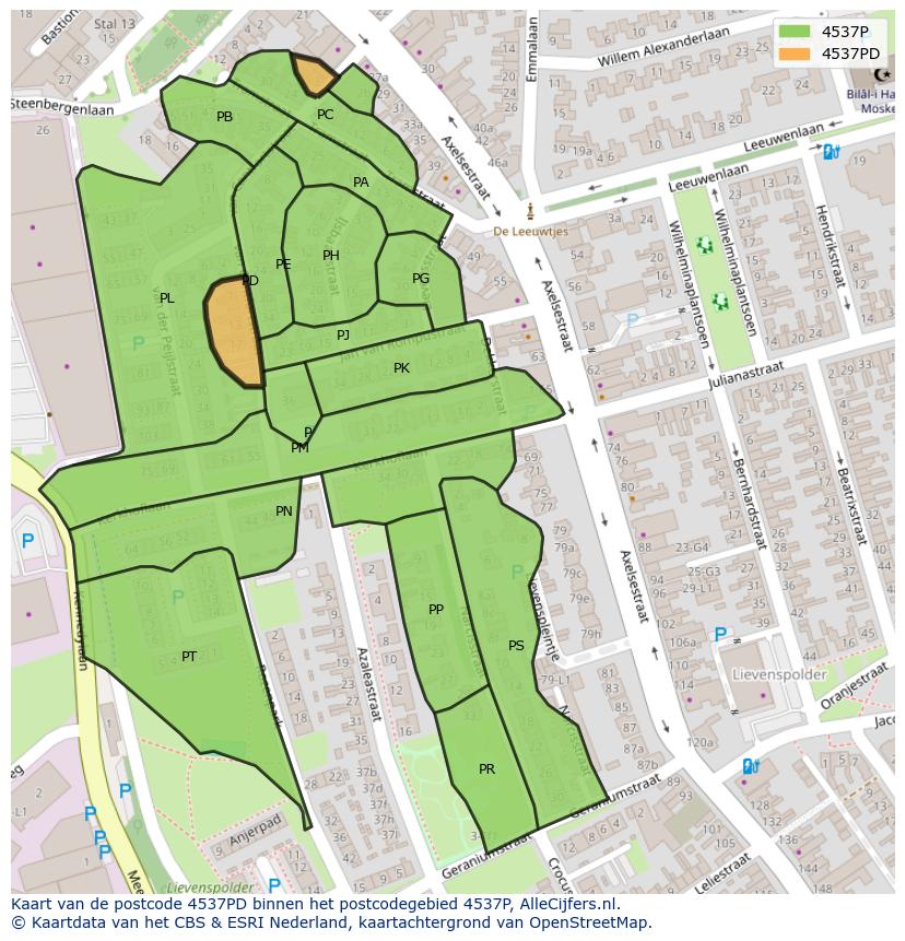 Afbeelding van het postcodegebied 4537 PD op de kaart.