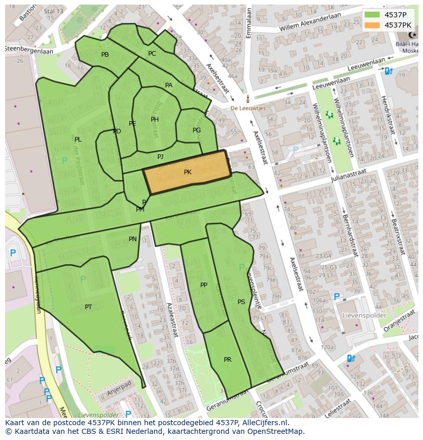 Afbeelding van het postcodegebied 4537 PK op de kaart.
