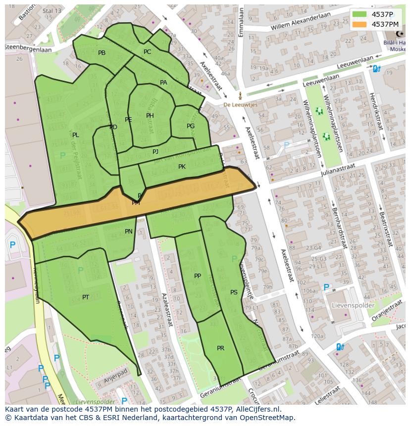 Afbeelding van het postcodegebied 4537 PM op de kaart.