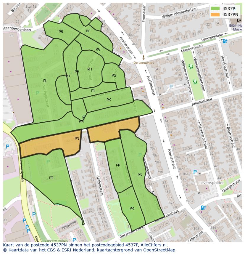 Afbeelding van het postcodegebied 4537 PN op de kaart.