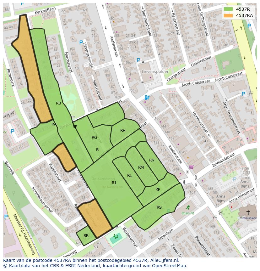 Afbeelding van het postcodegebied 4537 RA op de kaart.