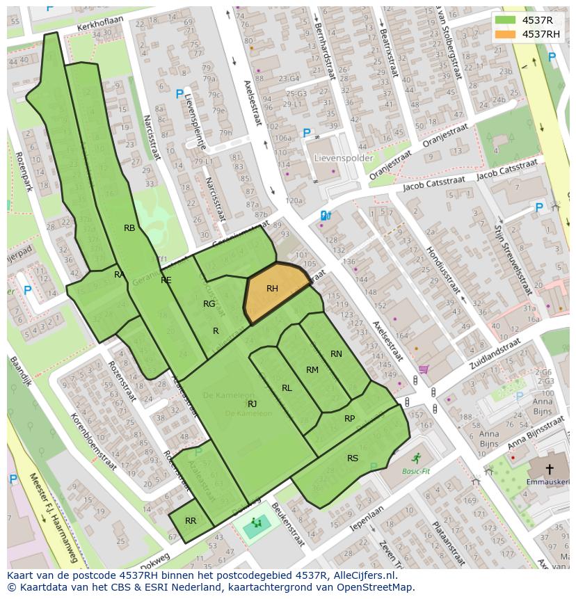 Afbeelding van het postcodegebied 4537 RH op de kaart.