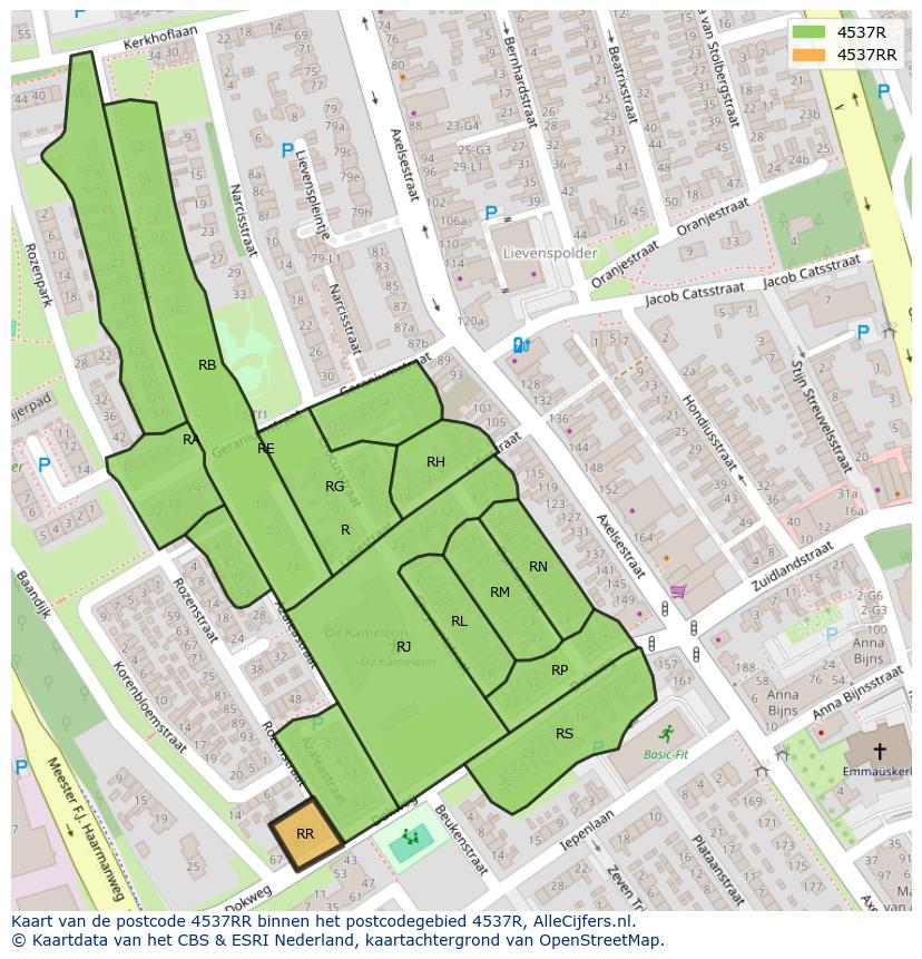 Afbeelding van het postcodegebied 4537 RR op de kaart.