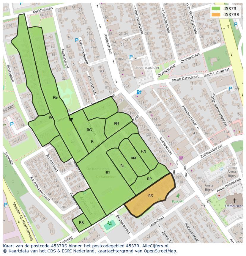 Afbeelding van het postcodegebied 4537 RS op de kaart.