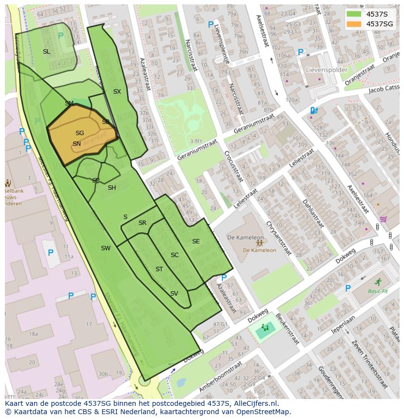 Afbeelding van het postcodegebied 4537 SG op de kaart.
