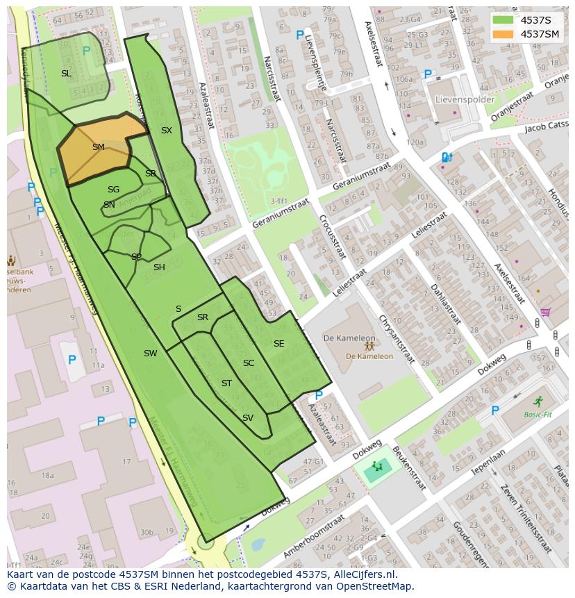 Afbeelding van het postcodegebied 4537 SM op de kaart.