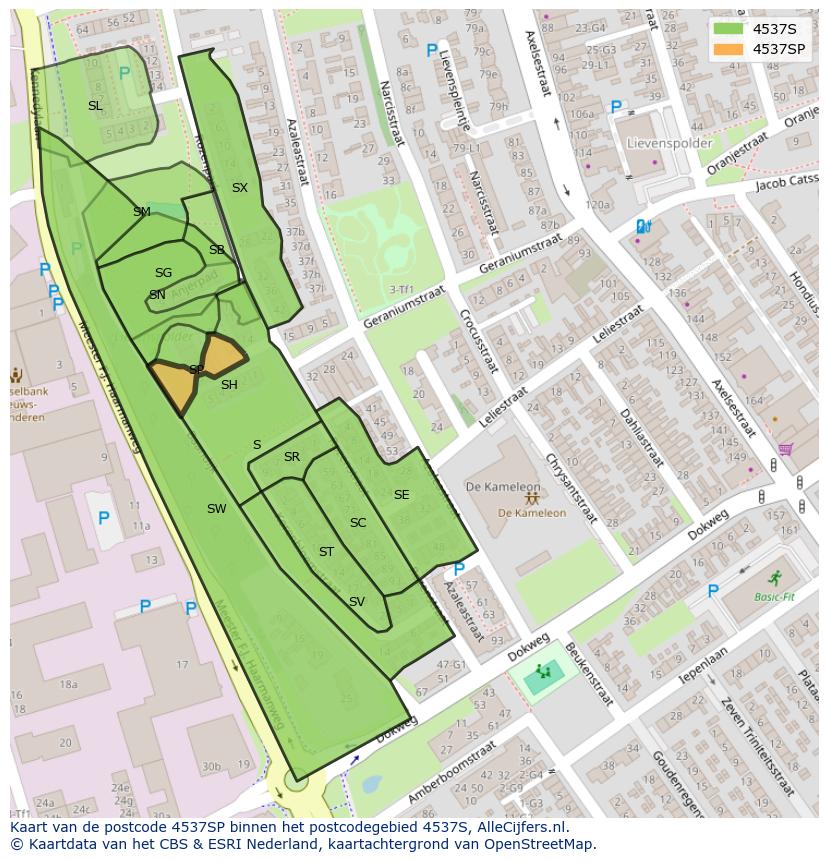 Afbeelding van het postcodegebied 4537 SP op de kaart.