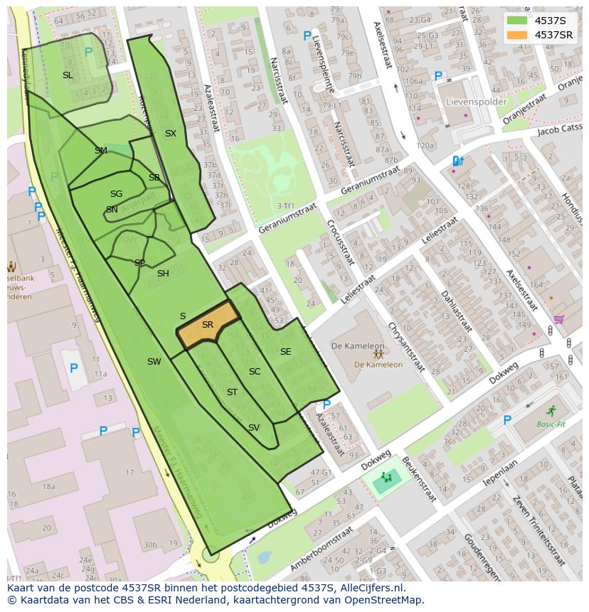 Afbeelding van het postcodegebied 4537 SR op de kaart.