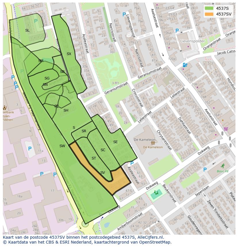 Afbeelding van het postcodegebied 4537 SV op de kaart.
