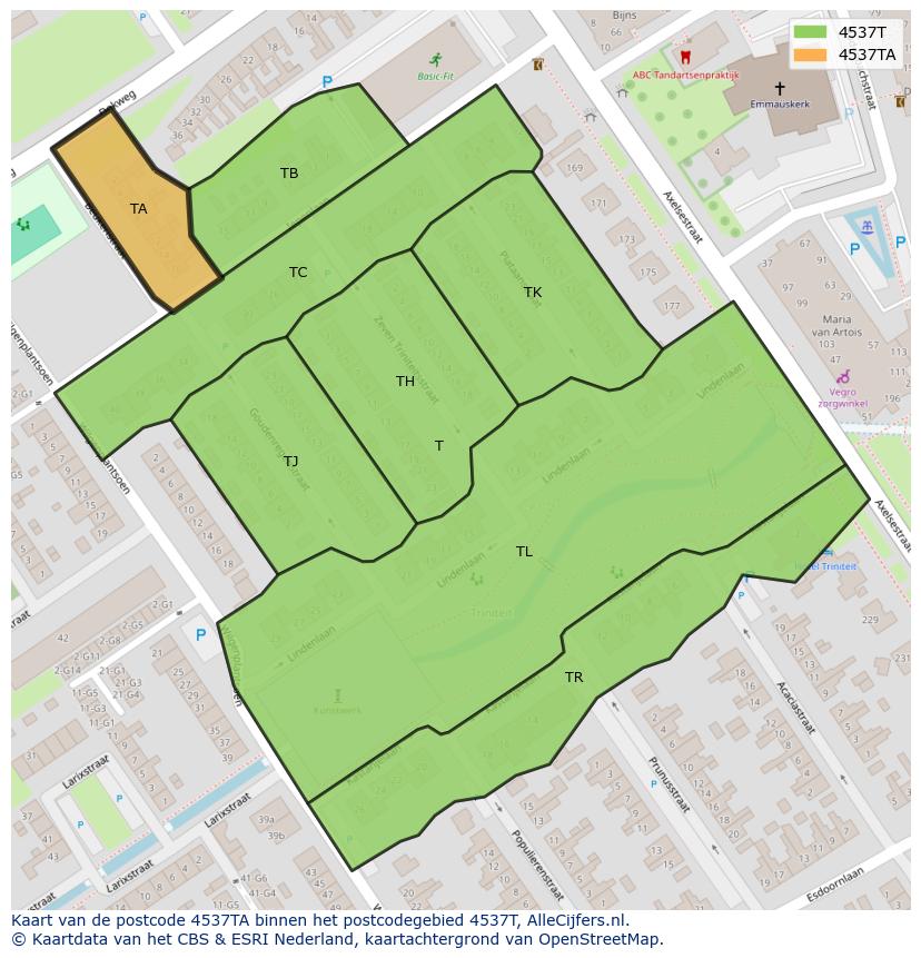 Afbeelding van het postcodegebied 4537 TA op de kaart.