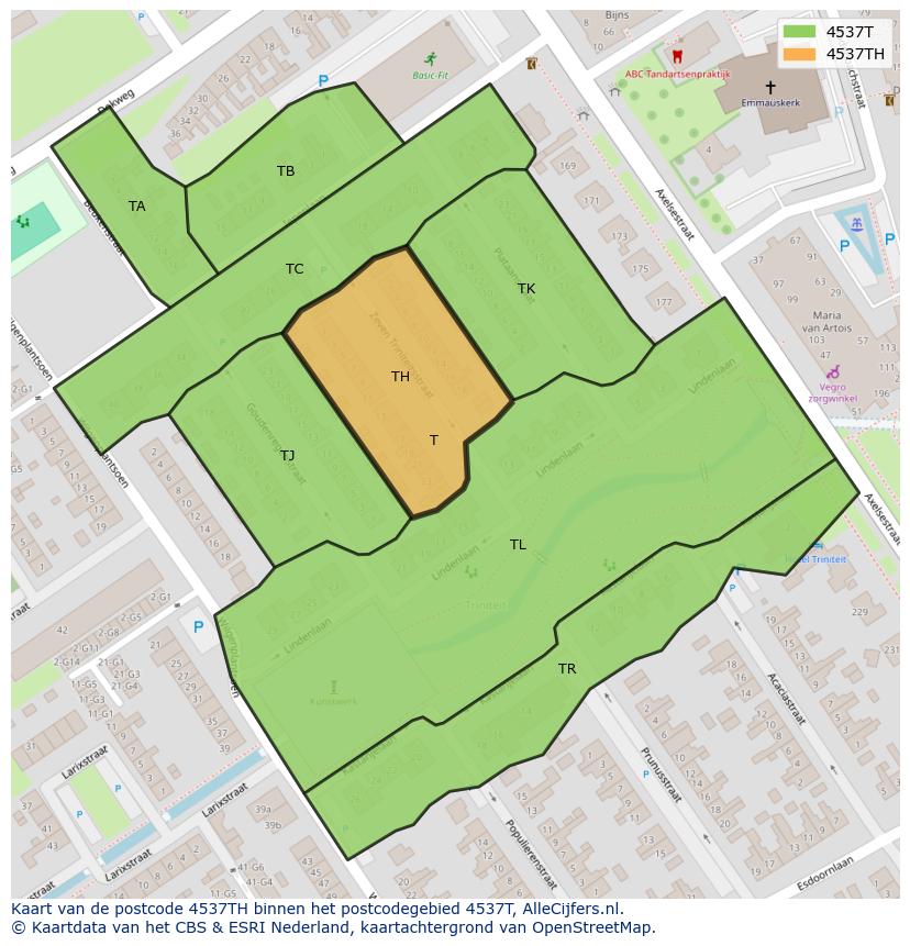 Afbeelding van het postcodegebied 4537 TH op de kaart.