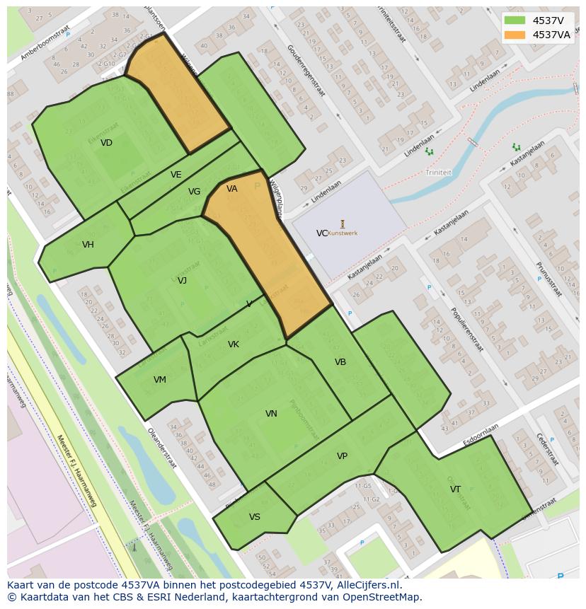 Afbeelding van het postcodegebied 4537 VA op de kaart.