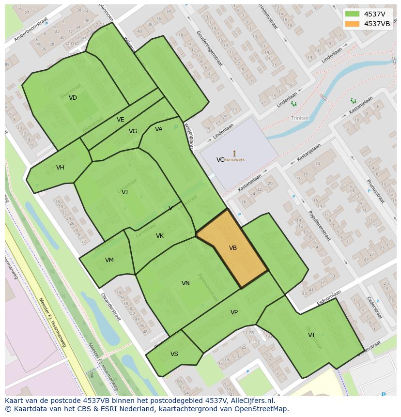 Afbeelding van het postcodegebied 4537 VB op de kaart.