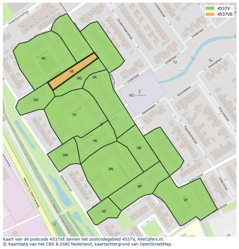 Afbeelding van het postcodegebied 4537 VE op de kaart.