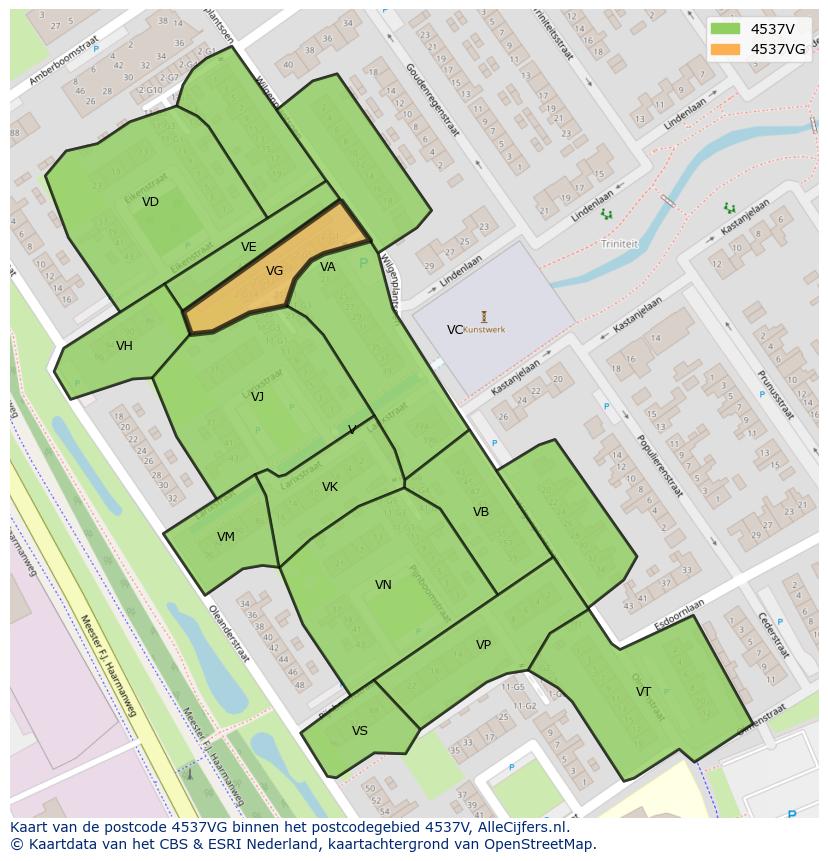 Afbeelding van het postcodegebied 4537 VG op de kaart.