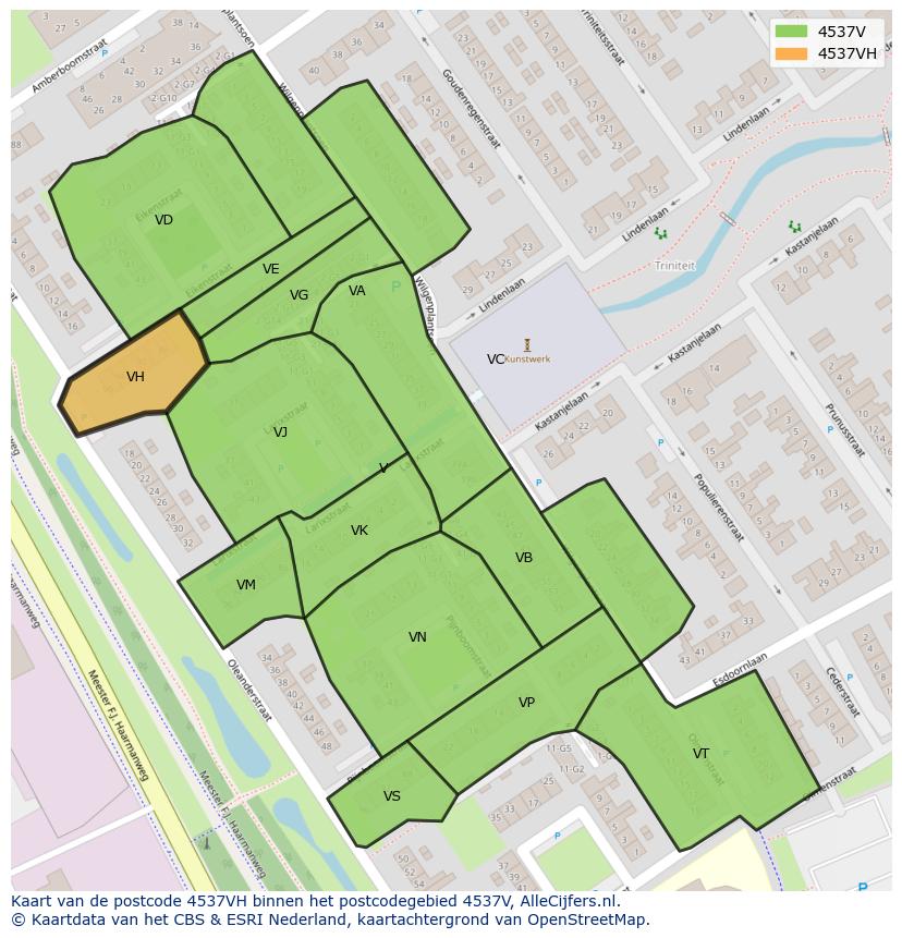 Afbeelding van het postcodegebied 4537 VH op de kaart.