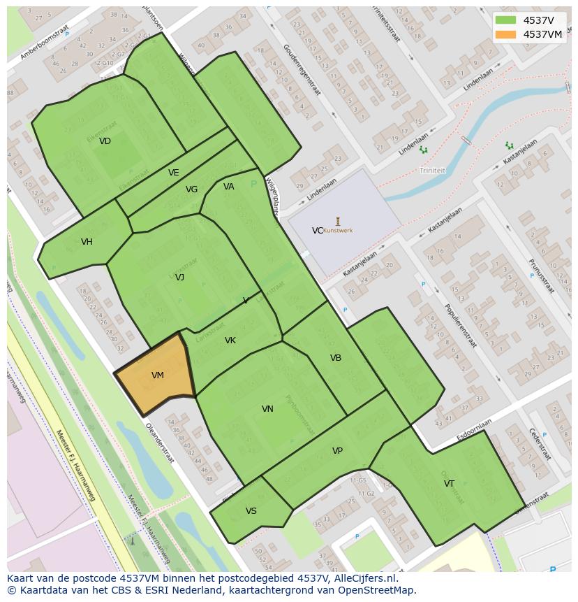 Afbeelding van het postcodegebied 4537 VM op de kaart.