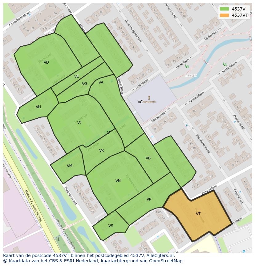 Afbeelding van het postcodegebied 4537 VT op de kaart.
