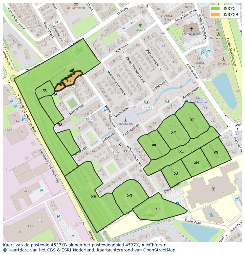 Afbeelding van het postcodegebied 4537 XB op de kaart.
