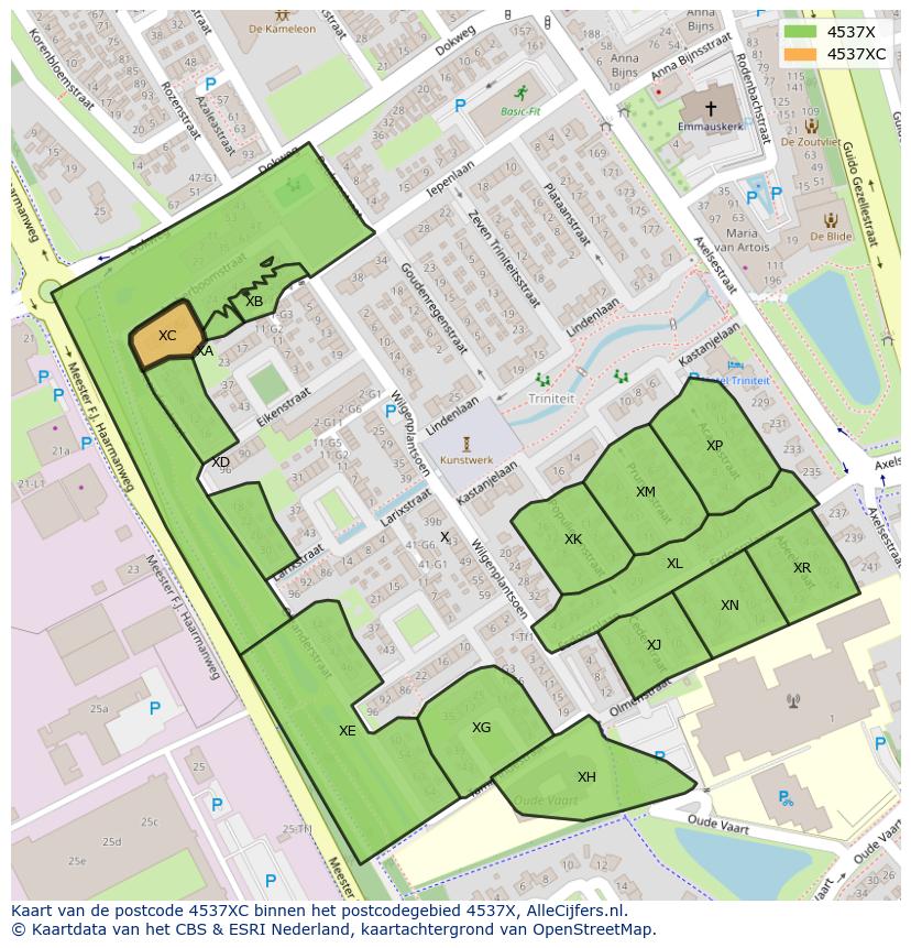 Afbeelding van het postcodegebied 4537 XC op de kaart.