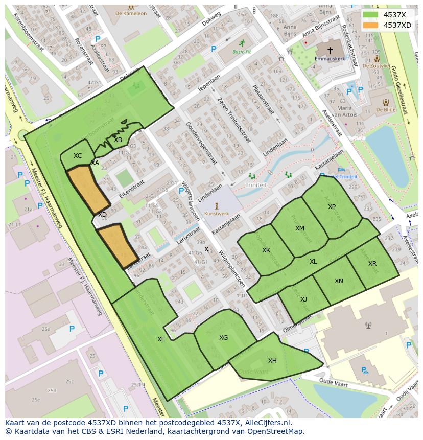 Afbeelding van het postcodegebied 4537 XD op de kaart.