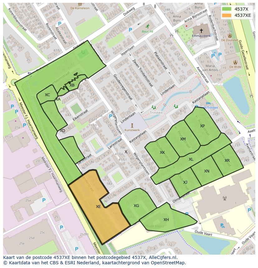 Afbeelding van het postcodegebied 4537 XE op de kaart.