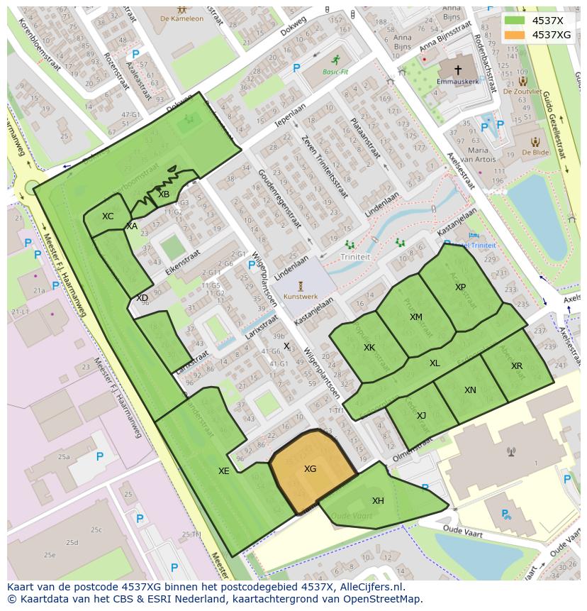 Afbeelding van het postcodegebied 4537 XG op de kaart.