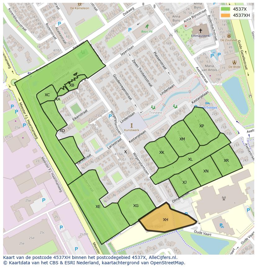 Afbeelding van het postcodegebied 4537 XH op de kaart.