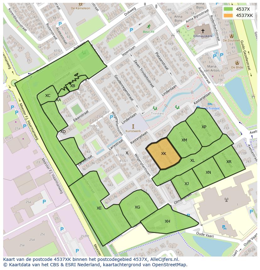 Afbeelding van het postcodegebied 4537 XK op de kaart.
