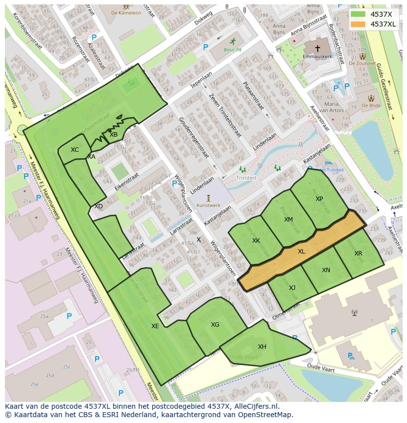 Afbeelding van het postcodegebied 4537 XL op de kaart.