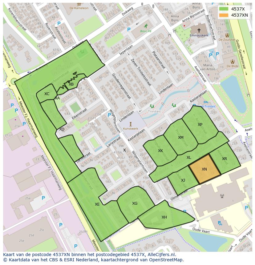 Afbeelding van het postcodegebied 4537 XN op de kaart.