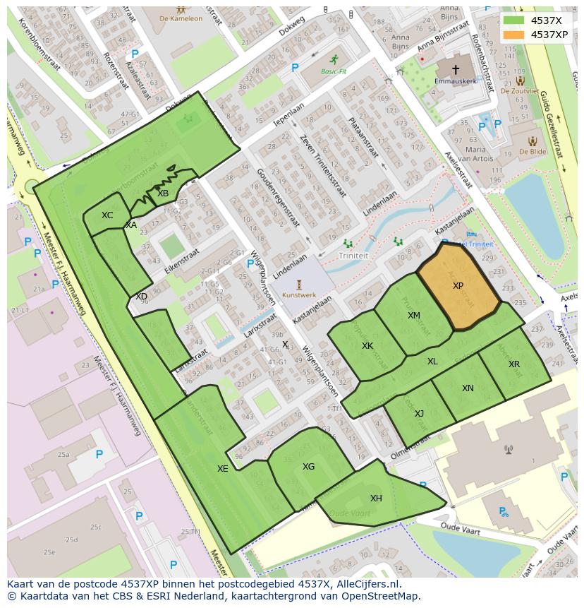 Afbeelding van het postcodegebied 4537 XP op de kaart.