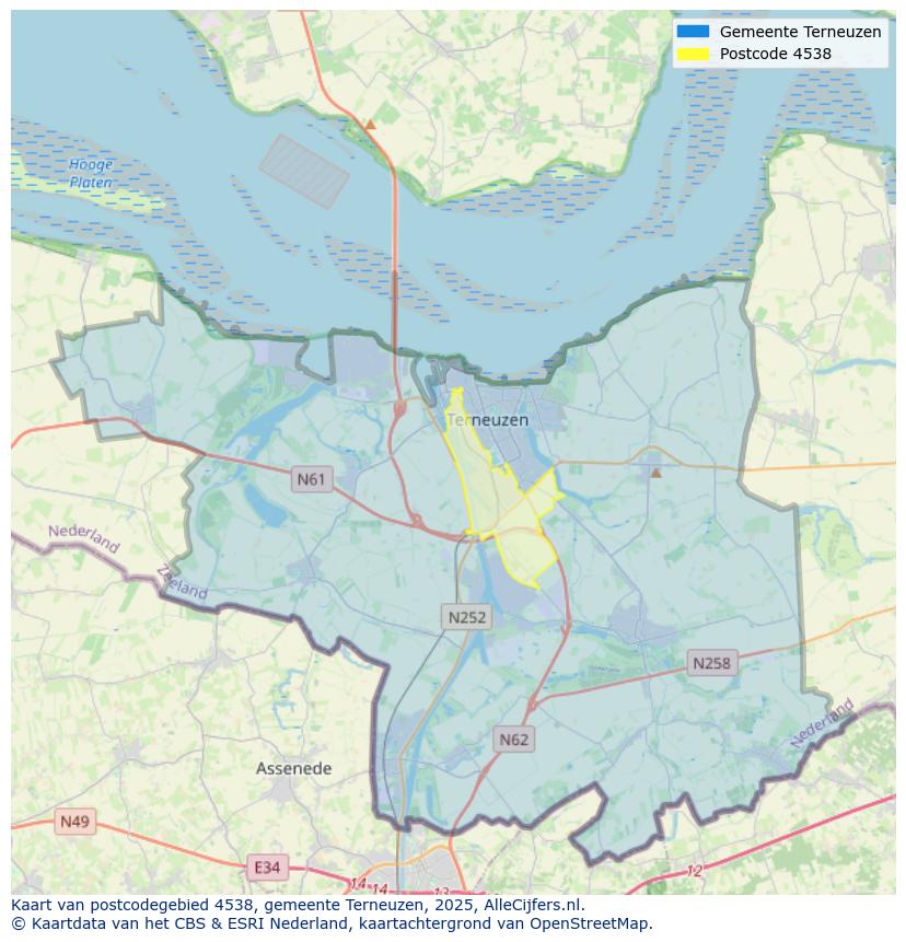 Afbeelding van het postcodegebied 4538 op de kaart.