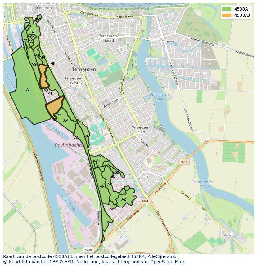 Afbeelding van het postcodegebied 4538 AJ op de kaart.